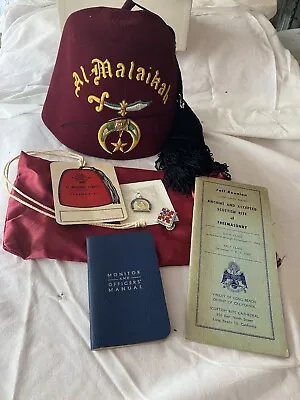 Lot Of (5) Vintage Freemasons Items: AL Malaikah Shriner Wool Fez Hat Pins Book • $99.99