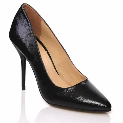 Unze London Black Creased Effect Court Shoes UK 3 EU 36 CH12 02 • £12