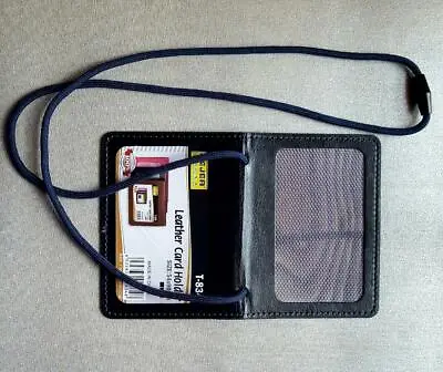 2 Sided Black PU Leather ID Card Holder Neck Strap Lanyard Magnetic Closure UK • £3.95