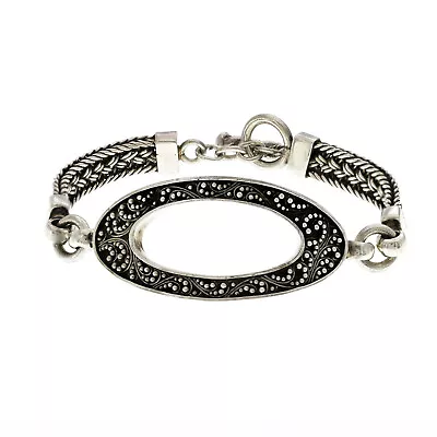 $225 • Buy Lois Hill  925 Silver Woven Toggle Granulated Scroll Bracelet Size 6.5 