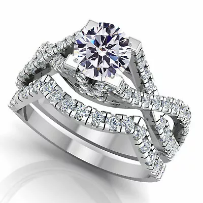 3.53 Ct Vvs1 White G-H Moissanite Diamond Round Bridal 925 Silver Ring Size 7.5 • $1.52
