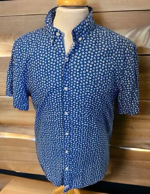 Vineyard Vines Shirt Mens XL Slim Fit Murray Blue Floral Short Sleeve Whale Logo • $22.94