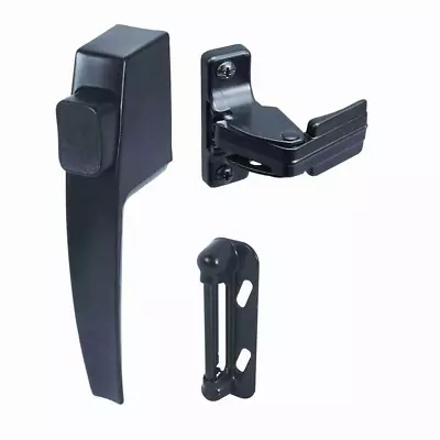 Push Button Screen Storm Door Latch Handle Set Night Lock Lever Metal Door Black • $10.16