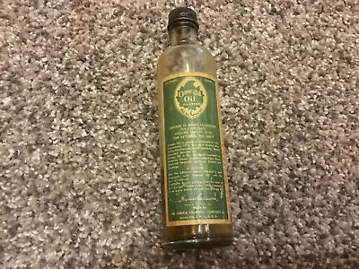 Vintage Omega Oil Its Green Embossed Clear Glass Bottle W/ Lid Jersey City-w/Lab • $9.99