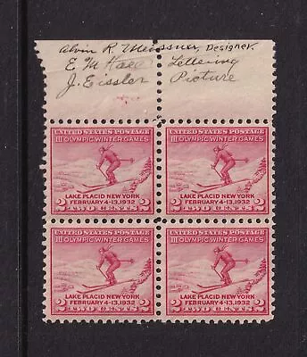 1932 Lake Placid Sc 716 MNH Block Of 6 Signed Designer Lettering Engraver EFO • £71.74