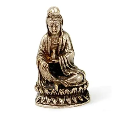 MINIATURE WHITE BRONZE KWAN YIN STATUE 1  Tiny Amulet Talisman Charm Quan Guan • $14.95