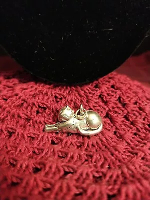 Vintage Cat Charm! Silvertone! Pretty Sleeping Kitty!  • $10