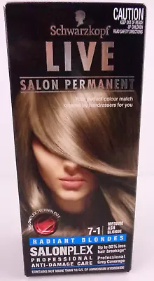 Schwarzkopf Live Salon Hair Colour 7-1 Medium Ash Blonde Permanent Dye Care NEW • $15.95