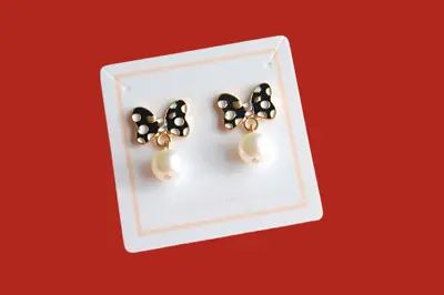 Minnie Mouse Black Bow Earrings Mickey Mouse Disney Jewelry Pearl Disneyana • $13.99