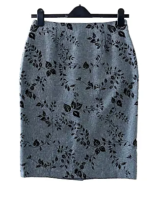 KIT Womens Pencil Skirt Sz 14 Grey Black Floral Back Zip & Vent Smart Workwear • £5.99