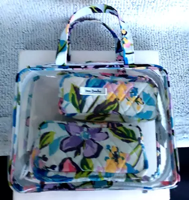 Vera Bradley Makeup Travel Bag Clear/Floral Set Of 3 - Cosmetic Organizer ~ NICE • $25.90