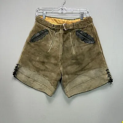 VTG German Bavarian Oktoberfest Lederhosen Leather Suede Shorts Distressed 28  • $85.49