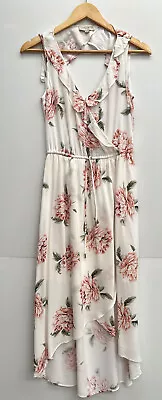 Just Jeans Midi Maxi Dress Size 8 White Pink Floral Summer Sleeveless Dress • $24