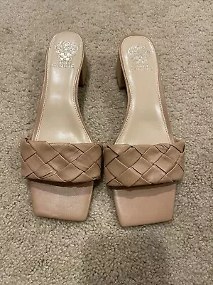 Vince Camuto Semtera One Band Slide Sandals Tan Size 12M Braided Block Heel. • $19.99