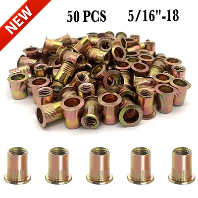 5/16-18 Rivet Nuts Carbon Steel Flat Head Threaded Insert Nutsert Rivnuts 50 Pcs • $13.99