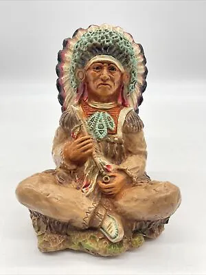 1972 Universal Statuary Corp 9” Vintage Sitting Indian Chief With Cigar 225 • $49