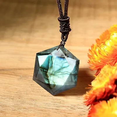 Labradorite Cord Necklace Natural Healing Crystal Pendant Spiritual Jewelry • $15.67