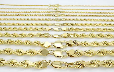 $147.99 • Buy 14K Yellow Gold Solid 1mm-10mm Rope Chain Diamond Cut Pendant Necklace 16 - 30 