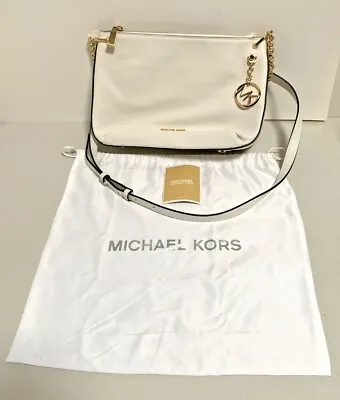 MICHAEL KORS Lillie Optic White Leather Shoulder Messenger Bag With Dust Bag NWT • $99.98