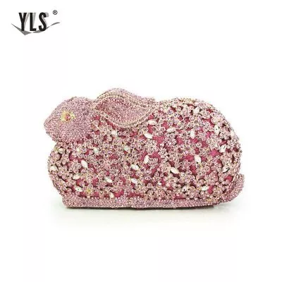 Rabbit Women Pink Crystal Minaudiere Clutch Evening Bag Wedding Party Handbag • $72.10