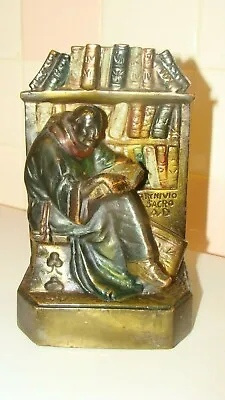 Vintage Bronze/Chalkware Monk Reading Book  Bookend 4.5  X 2.8  And 6.8  Tall • $24.99
