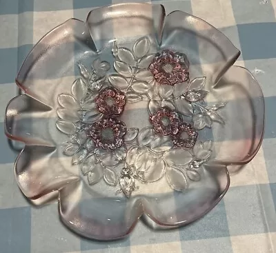 VTG MIKASA Serving Platter Pink Glass ROSELLA PATTERN CHERRY BLOSSOMS 12.5  • $24.95