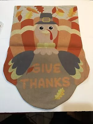 Turkey Thanksgiving Burlap Garden Flag “Give Thanks” • $6.40