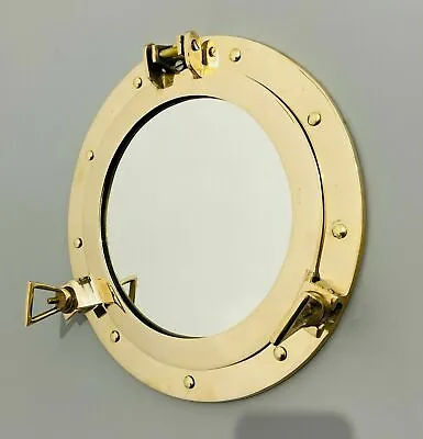 12  Antique Brass Finish Porthole Mirror ~ Nautical Maritime Wall Decor ~ Window • £66.92