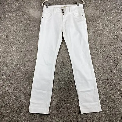 Cabi Jeans Straight Denim Women's Size 4 White Low Rise 5-Pocket Added Button • $15.16