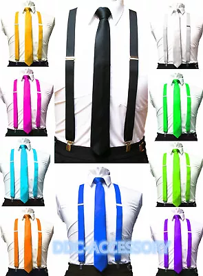  Mens Ties Skinny Tie And Suspenders Set Men's Back Longer Necktie Prom • $8.99