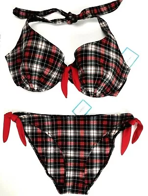 La Senza Bikini Set Underwired Padded Top 34F & Bottoms UK 16 Black / Red BNWT • £24.95