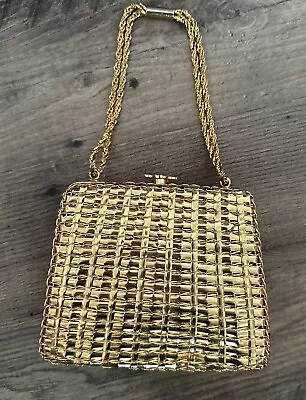 Vintage RODO Italy Gold Basket Weaved Chain Handle Designer Evening Bag • $199