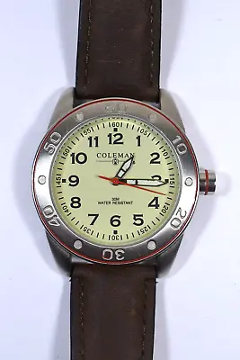 Vtg Coleman Mens Gunmetal Quartz Watch Genuine Leather Band Works • $21.95