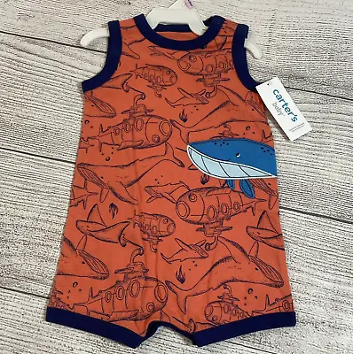 Carters 9M Boy 1 Pc Orange/Blue Sleeveless Jumper Submarine/Whale Snaps NWT • $9.77