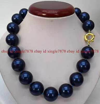 Rare Huge 20mm Dark Blue South Sea Shell Pearl Round Beads Necklace 20  • $29.99