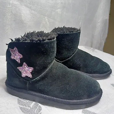 Koolaburra By UGG Girls Size 3 Mini Boots Suede Black With Glittery Stars • $7.49