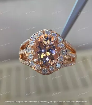 2Ct Oval Lab Created Morganite Women's Halo Engagement Ring 14K Rose Gold Finis • $71.99