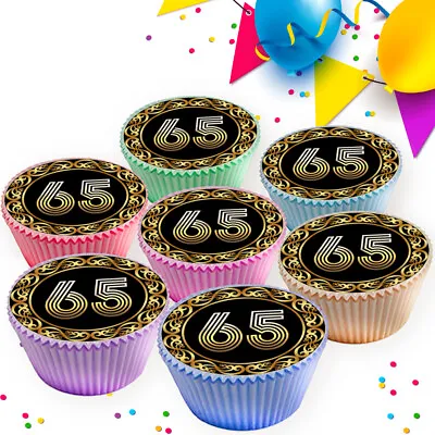 Black Gold Happy Birthday Age 65th Edible Cupcake Toppers Decorations Cc0523 • £2.99