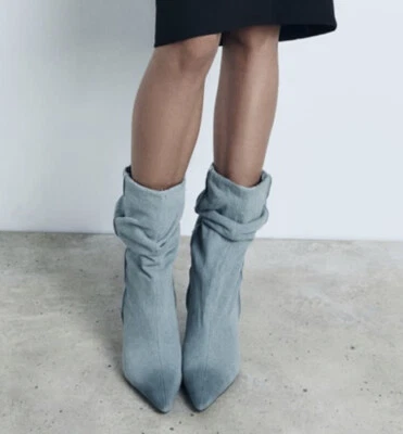 $80.50 • Buy Zara Mid-calf Denim Ankle Boots Blue Pointed Toe New Aw23 All Sizes Ref.1107/210