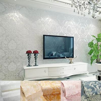 10M Luxury Designed Damask Embossed Flocked Textured Non-woven Wallpaper Roll • $27.99