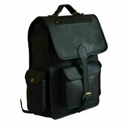16Men's Real Black Leather Backpack Handmade LARGE Laptop Rucksack Travel Bag • $60.59