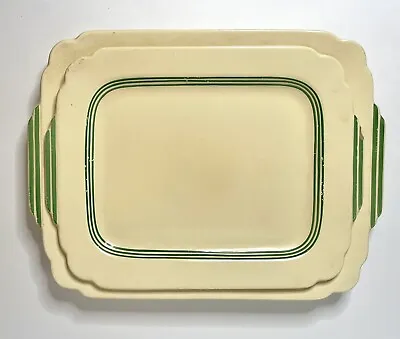 2 Vintage Homer Laughlin Century Riviera Green Stripe Platters Art Deco Set   • $157