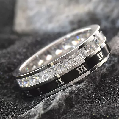 Roman Numerals Mens Ring Sterling Silver Wedding Rings For Men Groom Ring CZ • $42.99