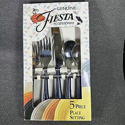 Fiesta Ware Swirl Cobal Blue 5 Piece Silverware Flatware Set NIB Vintage • $45