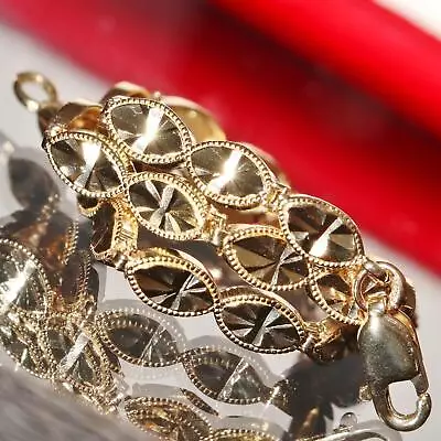 14k Yellow Gold Bracelet 8.25  Diamond Cut Link Chain Vintage Handmade 5.3g 6321 • $1020