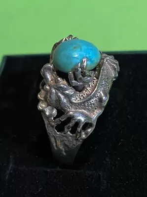 VTG Sculpted Sterling Silver Turquoise DRAGON Sea Serpent Mens 925 Ring 10.5 • $71.10