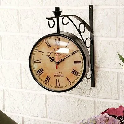 Victoria Station Clock Antique Brass Double Sided Railway Clock 10 In • £94.66