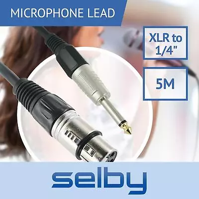 5m Microphone Cable Lead 6.5mm 1/4 Inch Unbalanced Male To XLR Female Mic Plug • $14.95