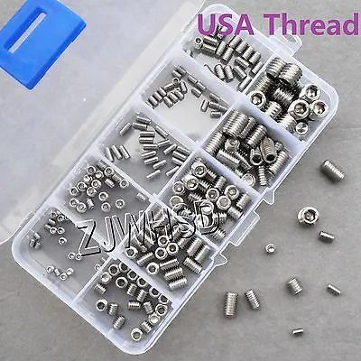 200pcs Stainless USA Thread UNC UNF Allen Hex Socket Set Grub Screw Cup Point • £11.15