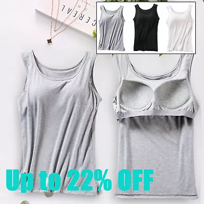 Women Vest Camisole With Built In Shelf Bra Tank Top XXXL Comfort Cotton Stretch • £7.47